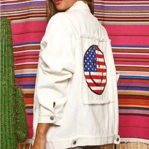 American Flag Smiley Face Jacket - White